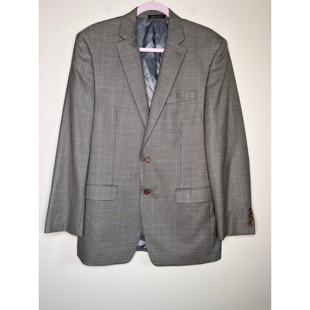 Lauren Ralph Lauren Blue Brown Houndstooth Silk Wool Old Money Office Blazer 42L